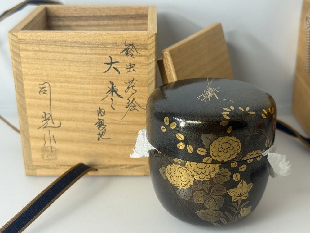 まあちゃん　松本鉄山造　羽室文林茶入　唐物写　共箱 松本鉄山作 中興名物写 岩城 文琳 茶入 共箱 目録付 茶道具