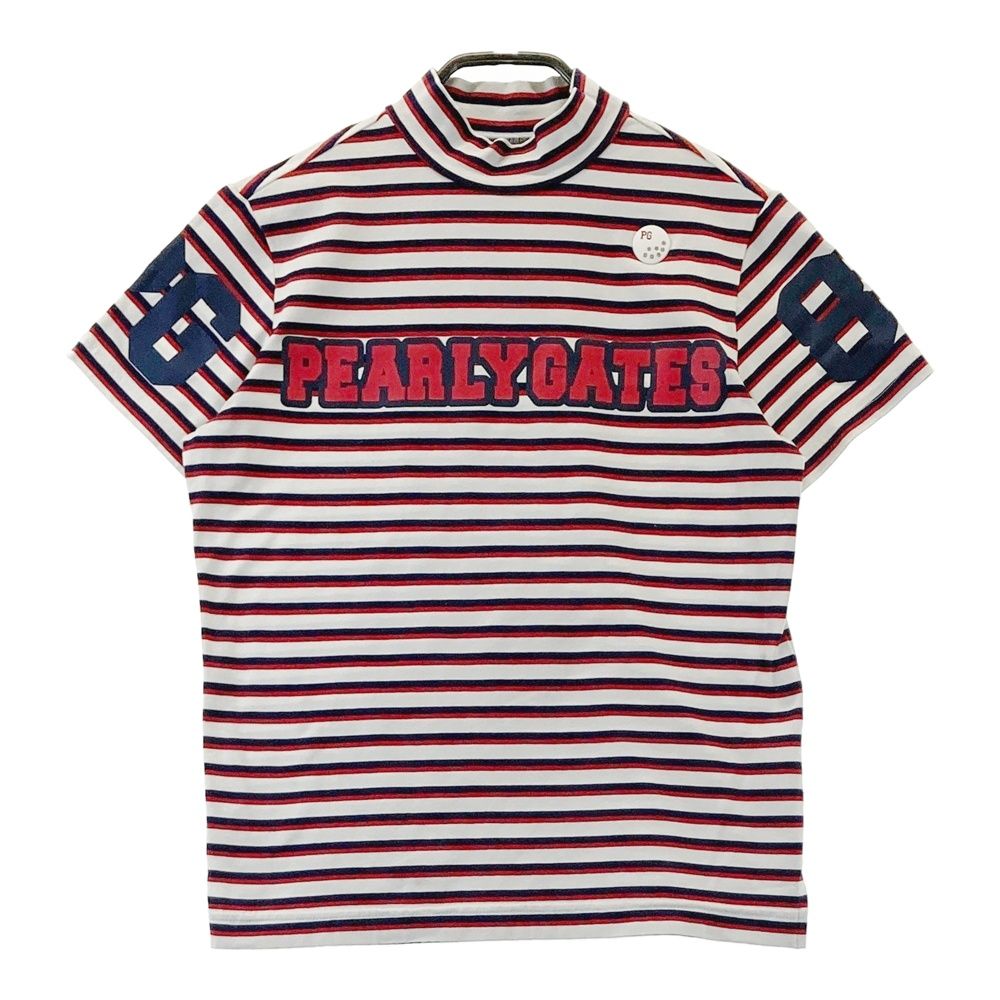 サイズ：2 PEARLY GATES パーリーゲイツ 2023年モデル ハイネック 長袖Tシャツ 総柄 オレンジ系 [240101369470] ゴルフウェア レディース ストスト PEARLY GATES パーリーゲイツ 2023年モデル ハイネック 長袖T