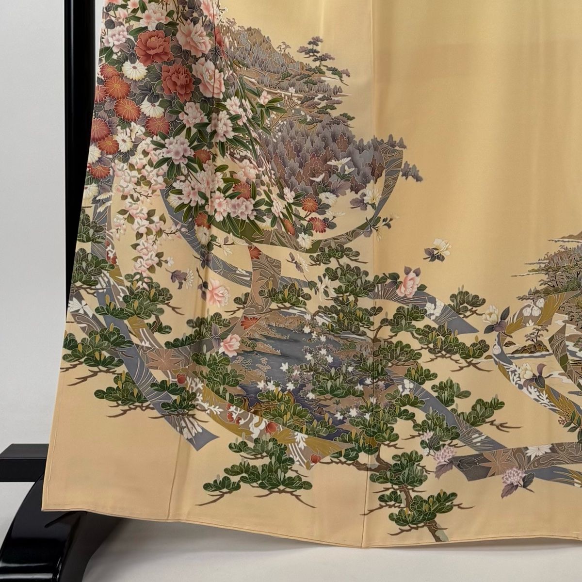 色留袖 身丈166.5cm 裄丈69.5cm L 袷 袋帯セット 落款 草花 蔓帯