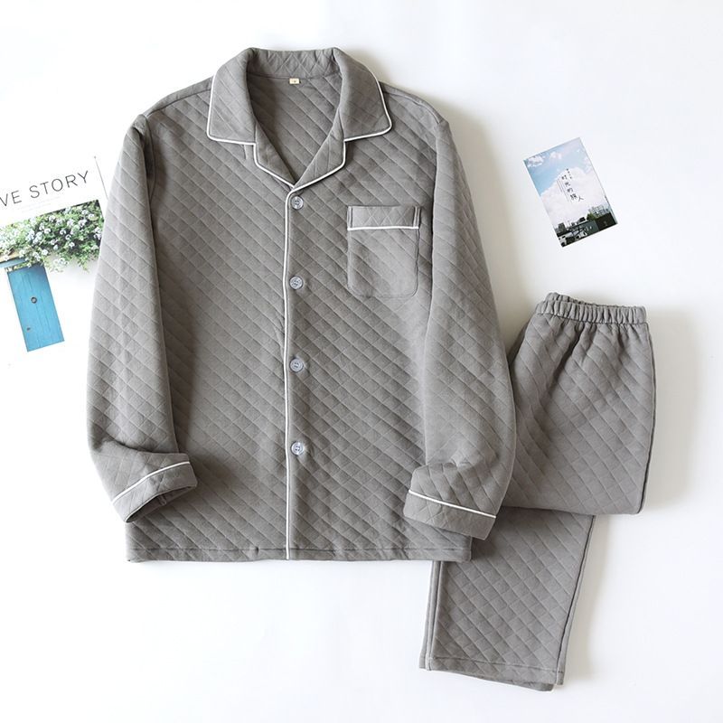 【新品、未使用】キルトパジャマ 厚手 前開き 長袖 暖か 中綿 、 秋冬 男性 綿100％ 寝間着 プレゼント