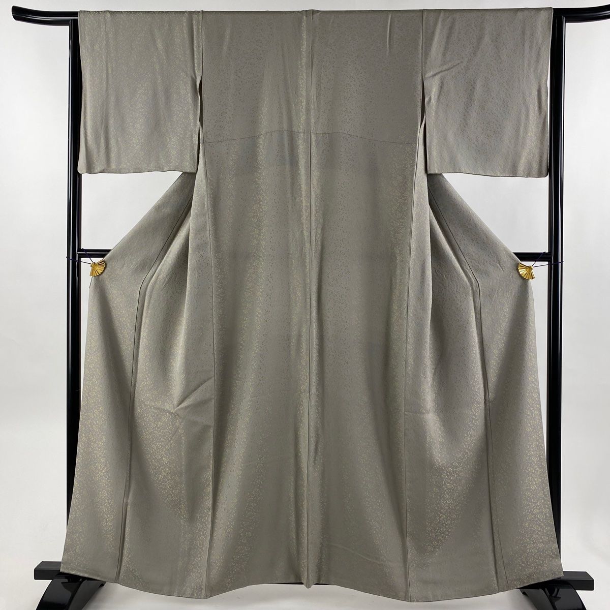 小紋 身丈157.5cm 裄丈64.5cm M 単衣 草花 花唐草 紋意匠 灰色 正絹  