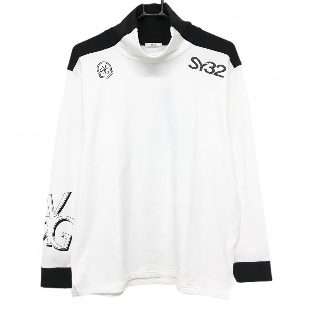 SY32 長袖ハイネックシャツ 白×黒 ネック一部フリース 裏起毛 メンズ XL ゴルフウェア 2025年モデル SY32 BY SWEET YEARSSY32