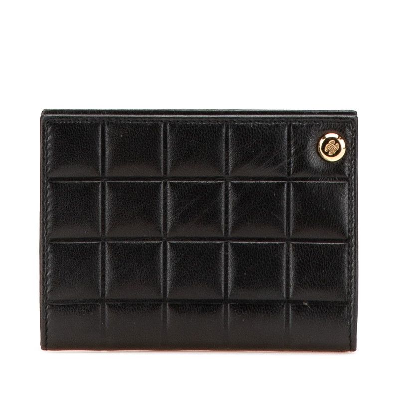 シャネル チョコバー ココマーク パスケース カードケース ブラック ラムスキン レディース CHANEL 1-0210912