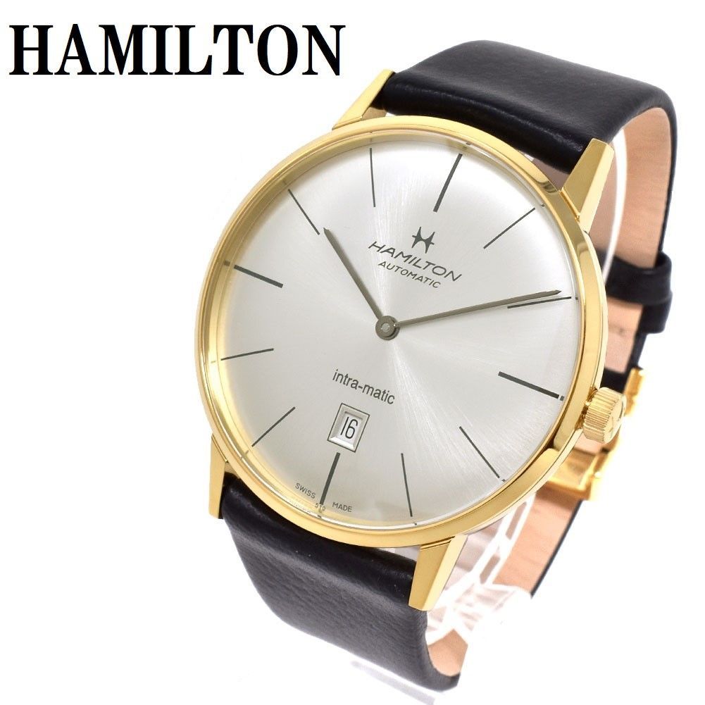 ハミルトン HAMILTON H38735751 アメリカン クラシック イントラマティック オート 腕時計 自動巻き ウォッチ メンズ ブラック  イエローゴールド