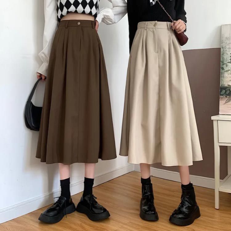 スカート プリーツ ハイウエスト フレア ロング 無地 韓国 S~XL プリーツスカート レディース フレアスカート ロング丈 スクール