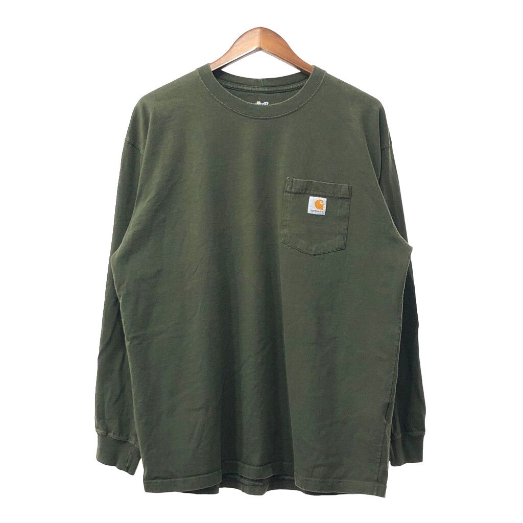 Carhartt カーハート 長袖 ポケットＴシャツ ワンポイント グリーン (メンズ XL) 中古 古着 Q4029