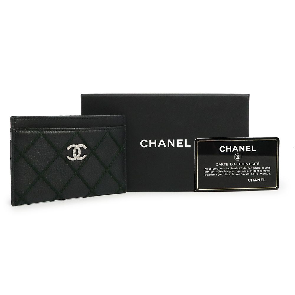 シャネル マトラッセ ワイルドステッチ カードケース パスケース 名刺入れ 定期入れ グレインカーフレザー ブラック シルバー金具 A80144 CHANEL