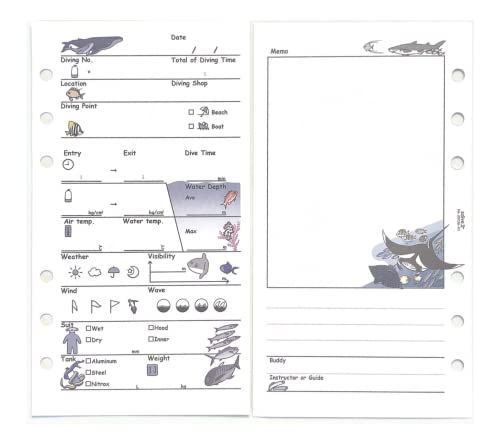 B6変形バイブルサイズ_グレー ダイビング ログブック 6穴 40枚 お魚たくさんログ レフィル グレー 広くて深い海