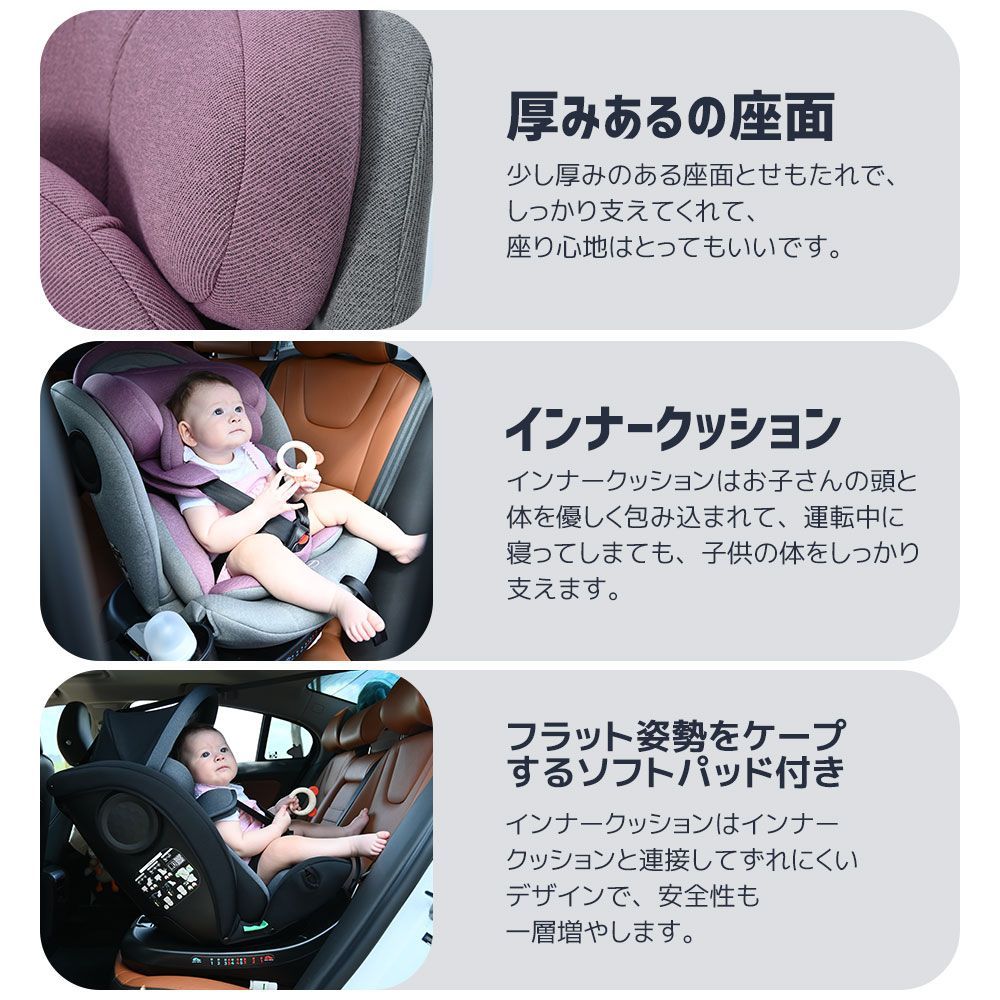 Kidsbliss チャイルドシート【トップテザータイプ】ISOFIX  0歳～12歳 360度回転式 ジュニアシート 150cm身長対応 5点式ハーネス EU安全基準R129対応 調節可能 洗える キャノピー付き ドリンクホルダー付き PP311761