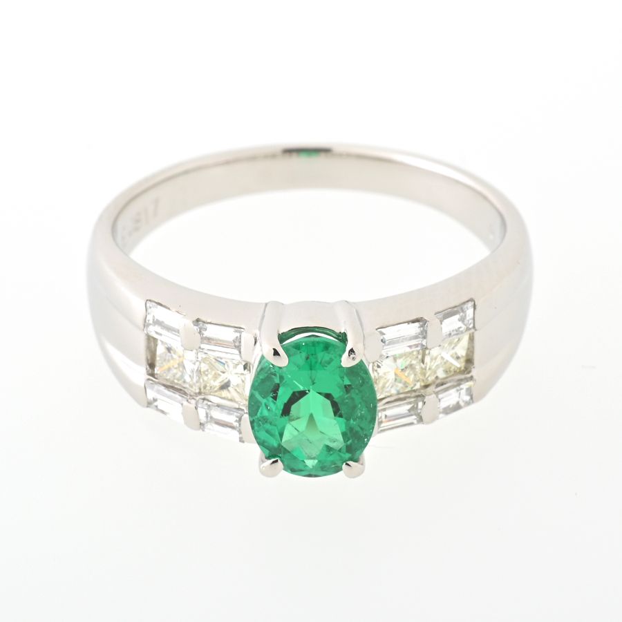 の*ん様 ☆超美品 エメラルドリング E0.62ct pt900 12.8号ダイ エメラルドリング Pt900プラチナ PT900/エメラルド/ダイヤ