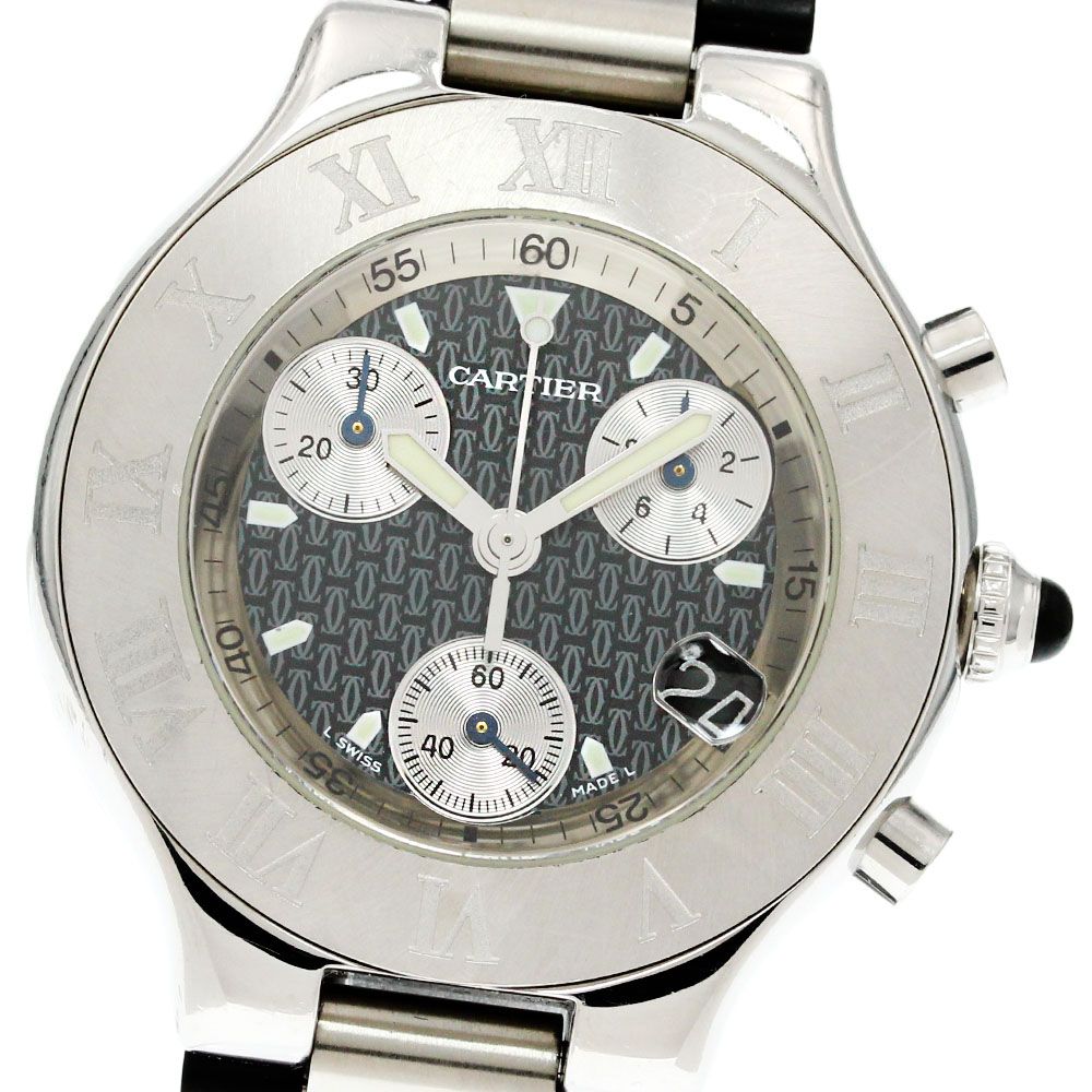 美品カルティエ CARTIER W10125U2 クロノスカフ デイト クォーツ カルティエ CARTIER W10125U2 クロノスカフ デイト クォーツ