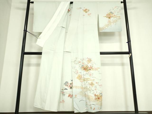 平和屋着物▽訪問着　単衣　松皮菱取花文　金彩　正絹　逸品　DAAT9238az 平和屋着物▽訪問着 単衣 松皮菱取花文 金彩 正絹 逸品 DAAT9238az