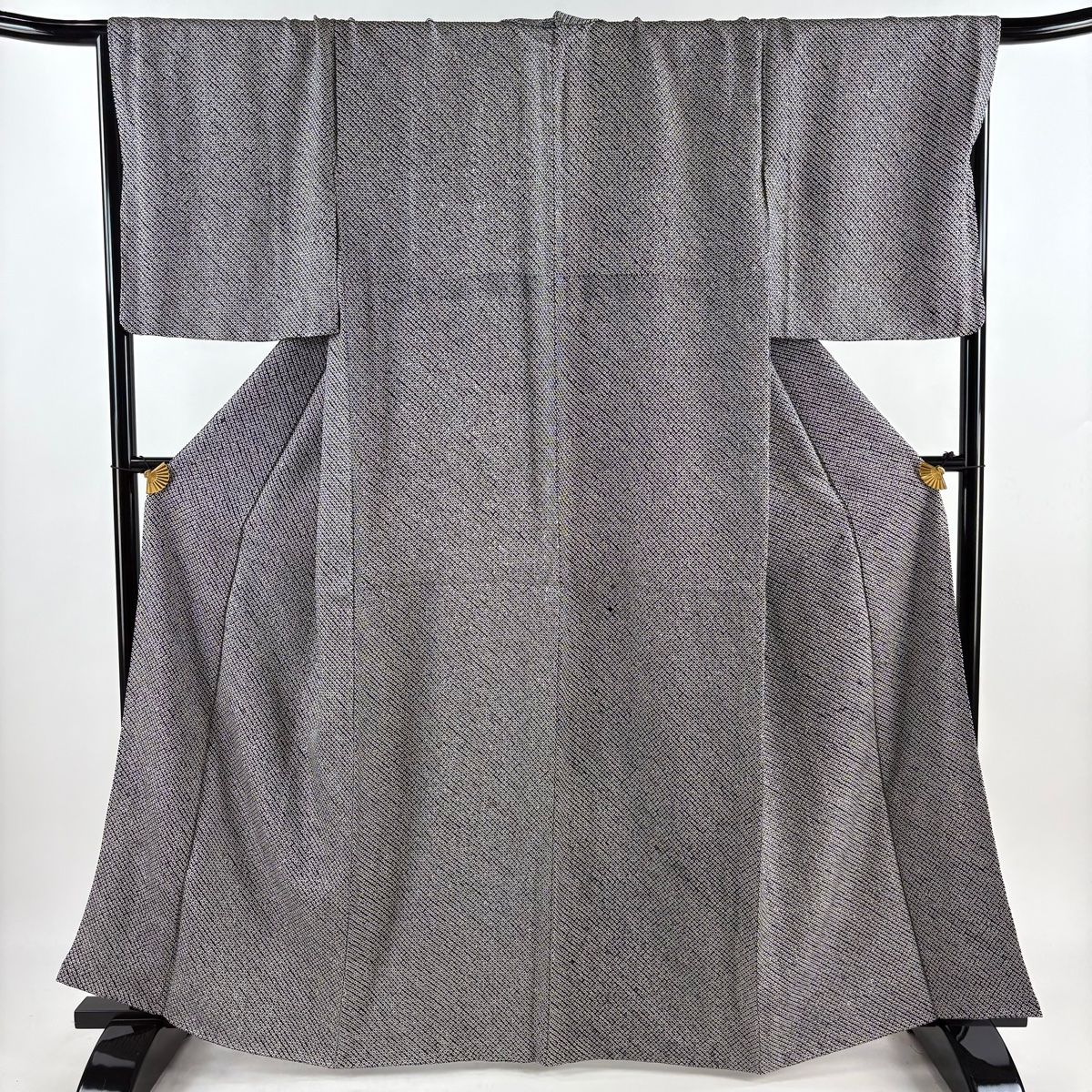 小紋 身丈162cm 裄丈70.5cm L 袷 総絞り 黒 正絹 秀品