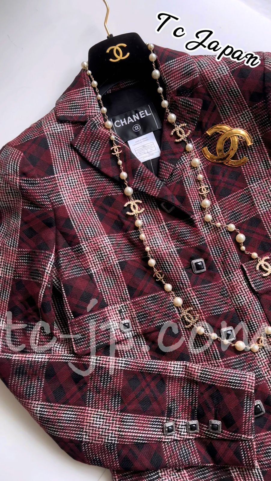 シャネル ジャケット CHANEL バーガンディ ブラック タータン チェック  