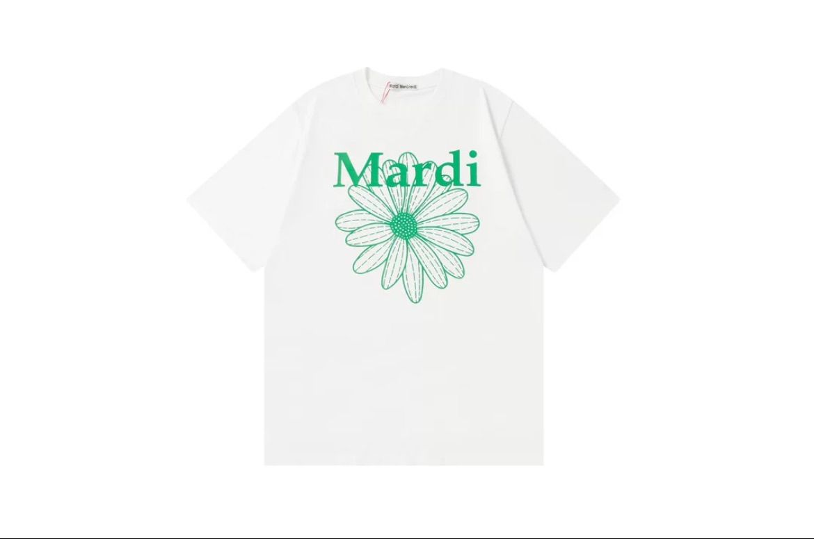 Mardi Mercredi　マルディメクルディ　海外輸入品　フラワーTシャツ　ホワイト　レッド　グリーン　レディース　花柄　おしゃれ　トップス　半袖　丸ネック　ロゴTシャツ　コットン　カジュアル　可愛い