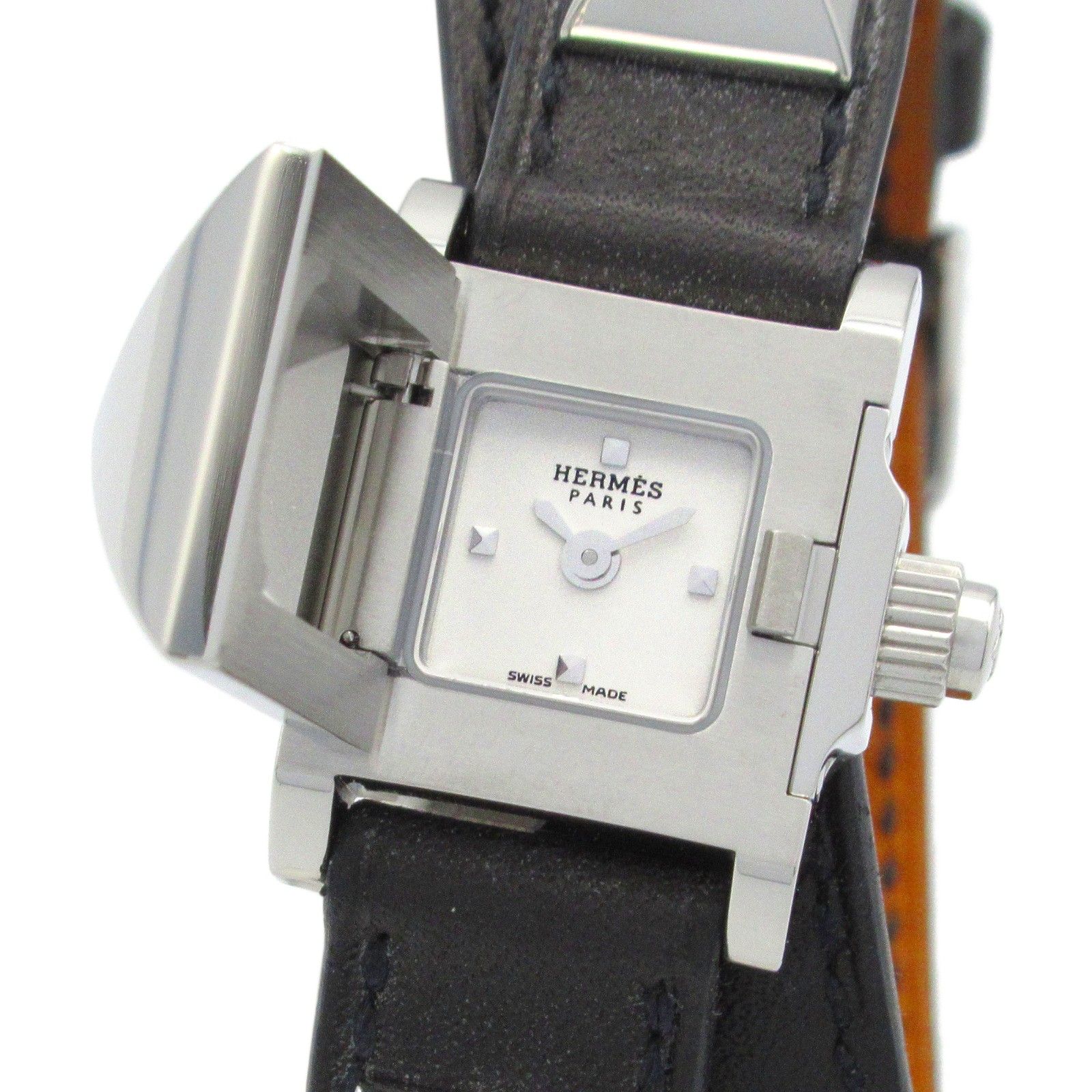 エルメス HERMES 腕時計 メドール ドゥブルトゥール ME2.110 シルバー ステンレススチール レザーベルト メドール ドゥブルトゥール レディース Used A