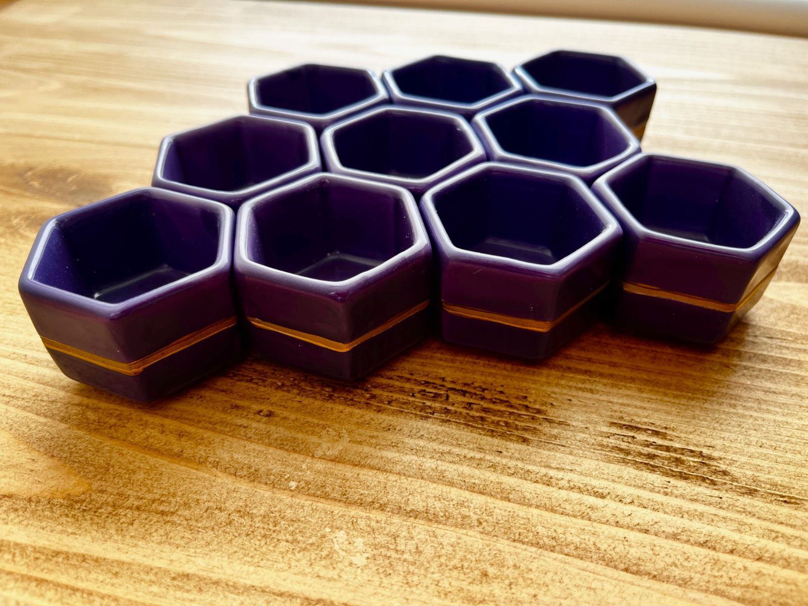 他の商品と合わせて でお買得になります!コメント下さい 在庫1 セット限り 59個 倉庫一層 アウトレット 金ライン 紫 六角 珍味 豆鉢 豆皿