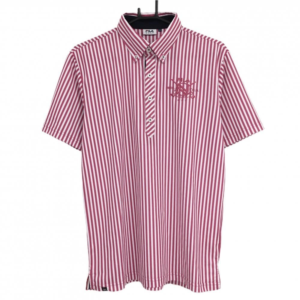 【超美品】フィラゴルフ 半袖ポロシャツ ピンク×白 ストライプ メンズ 4L ゴルフウェア 大きいサイズ FILA GOLF 美品フィラゴルフ 半袖ポロシャツ 白×ピンク ストライプ ロゴ