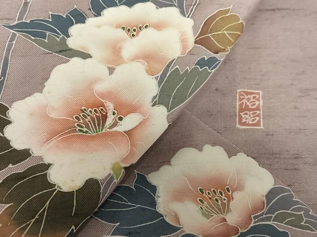 平和屋着物●訪問着　友禅　作家物　紬地　枝花文　正絹　逸品　AAAV7320zg 平和屋着物○訪問着 友禅 作家物 紬地 枝花文 正絹 逸品 AAAV7320zg