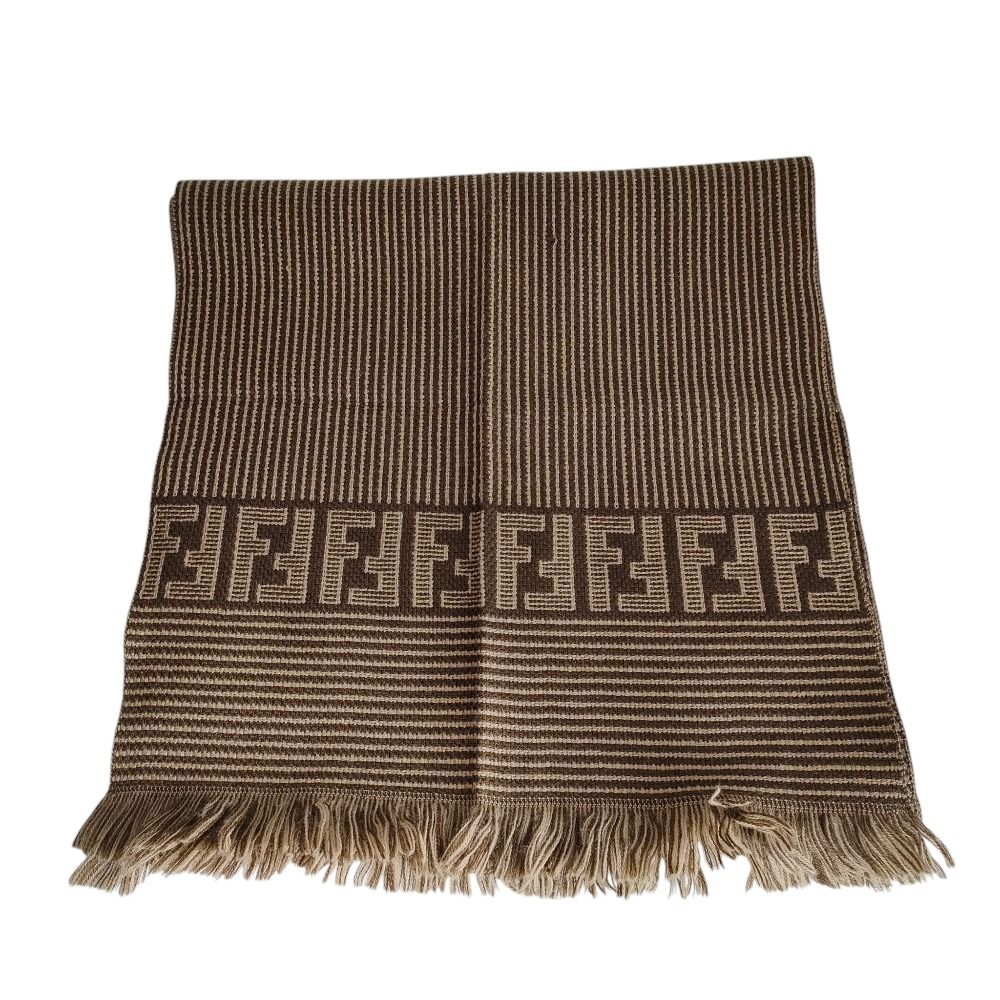 未使用 FENDI フェンディ ズッカ柄 ストライプ マフラー ブラウン ロゴ FENDI ☆美品☆ヴィンテージ ズッカ柄 ストライプ マフラー フェンディ