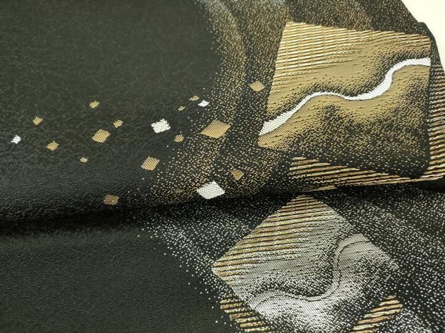 平和屋着物○九寸名古屋帯 流水箔散らし文 黒地 金銀糸 正絹