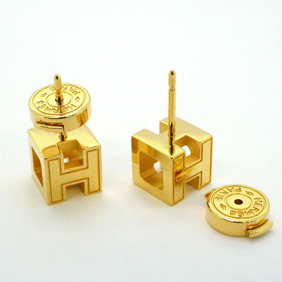5jcb0598】エルメス ピアス Hキューブ カージュドアッシュ GP