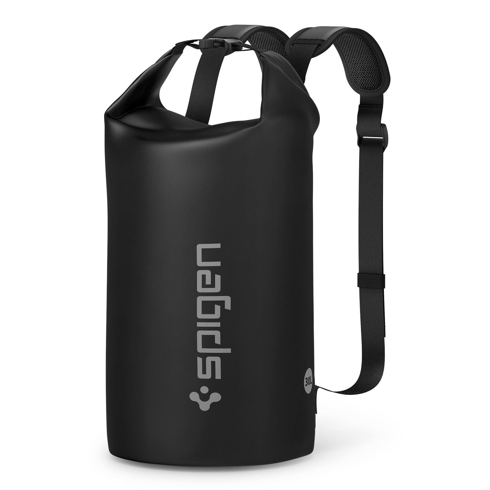 30L_ブラック Spigen ドライバッグ 防水バッグ 30L IPX6認証 リュック 防水バッグ 大容量 海 プール ダイビング スタッフバッグ ドラム型リュック PVC AMP07226 ブラック