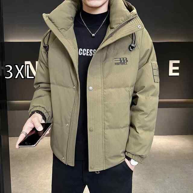 3XL 秋冬 コーデ メンズ 服 シンプル ファッション オシャレ 大人 かっこいい 大きいサイズ ストリート 紳士服 フード付き ホワイトダックダウン ジャケット 暖かい プリント カジュアル