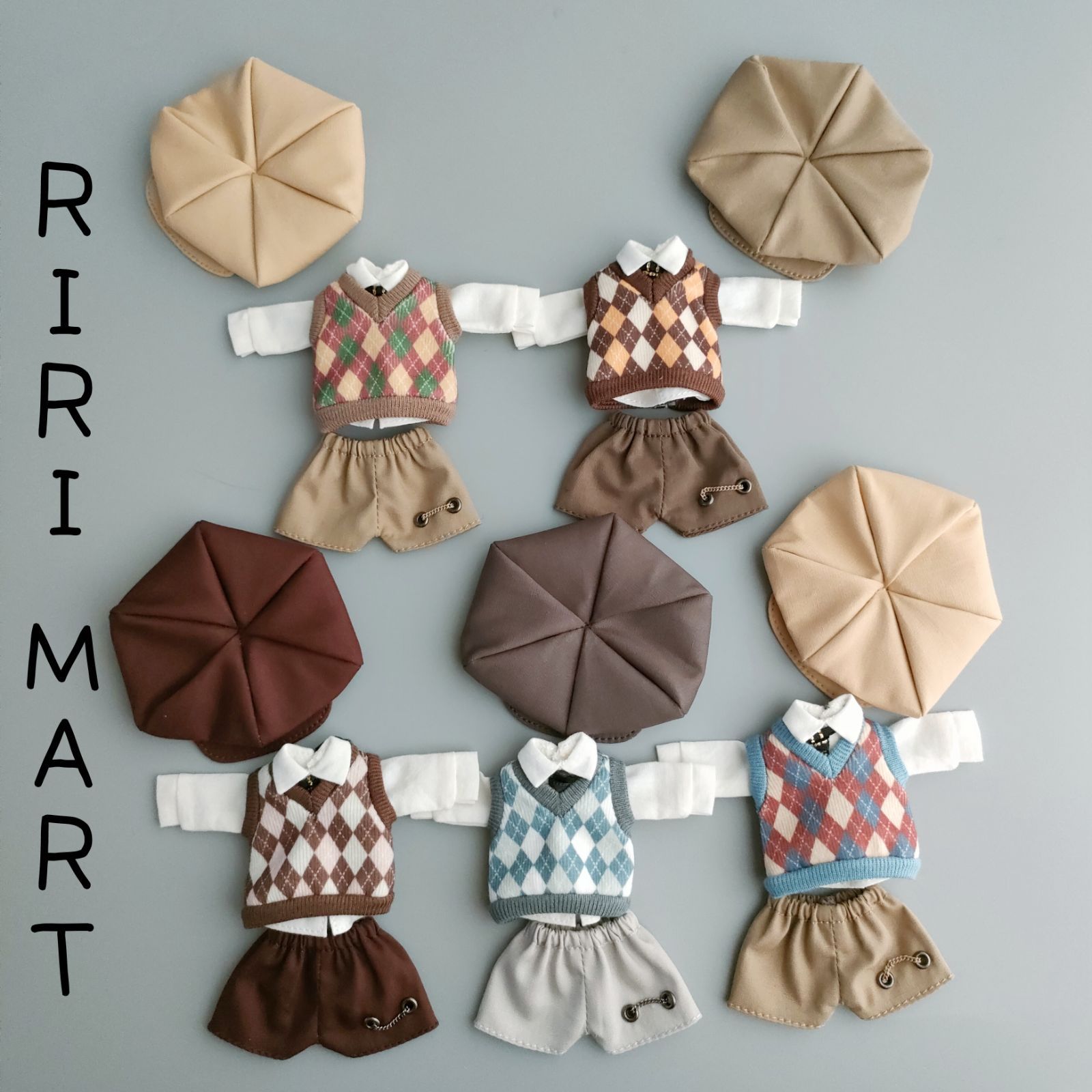 オビツ11 ベレー帽+Yシャツ+ネクタイ+ニットベスト+ボトムス