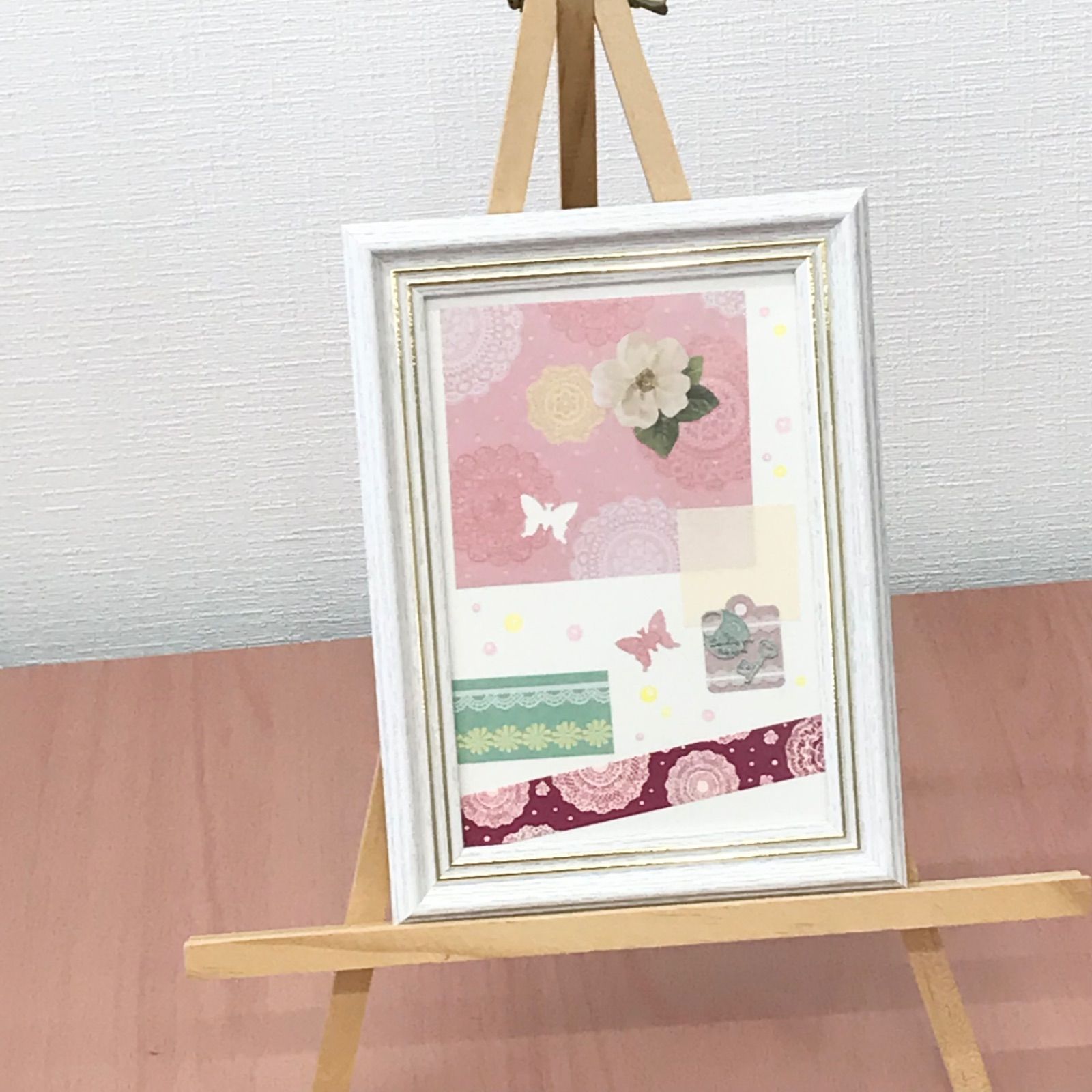【福祉施設制作】春咲靖子作　コラージュ　優しさ（フレーム付）　NO.836