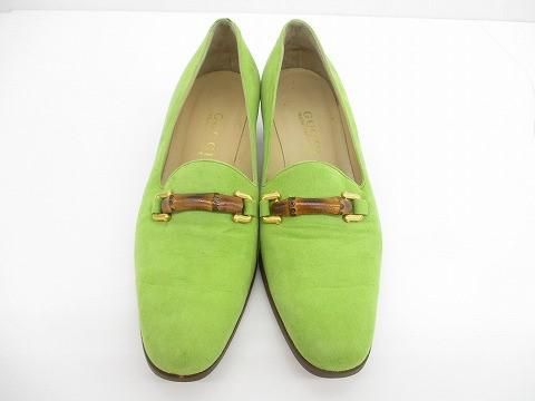 グッチ GUCCI スエード バンブー パンプス ローファー 36 1|2 約23.5cm グリーン レディース