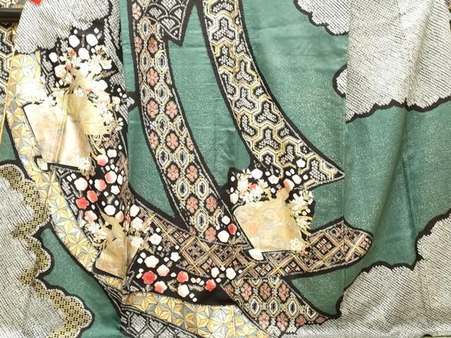 平和屋着物○豪華振袖・長襦袢セット（無双仕立て） 絞り 鳳凰扇面草花