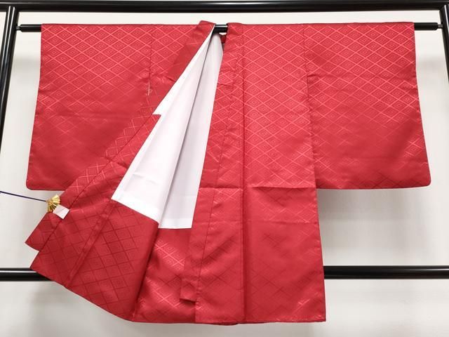 平和屋着物 上 男性 袴下着物 紋付き羽織セット 舞台衣装 菱地紋 朱 緋色 洗える着物 CYAA3486s5