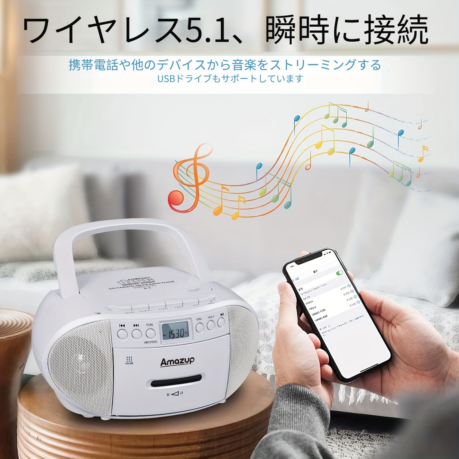新着商品 多機能CDプレーヤーワイヤレス接続USB再生ステレオデュアルスピーカーAM|FMラジオカセット再生ポータブルステレオステレオヘッドフォンインターフェースリモコンA-Bリピート録音機能nMe