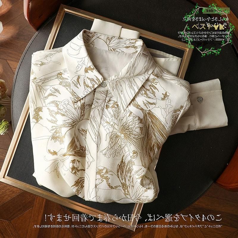 新作 ブラウス レディース シャツ 長袖 シフォン パフスリーブ ハイネック 花柄 ゆったり Tシャツ 細身 上品 OL オフィス 通勤 韓国風 春秋 新作 ブラウス レディース シャツ 長袖 シフォン パフスリーブ
