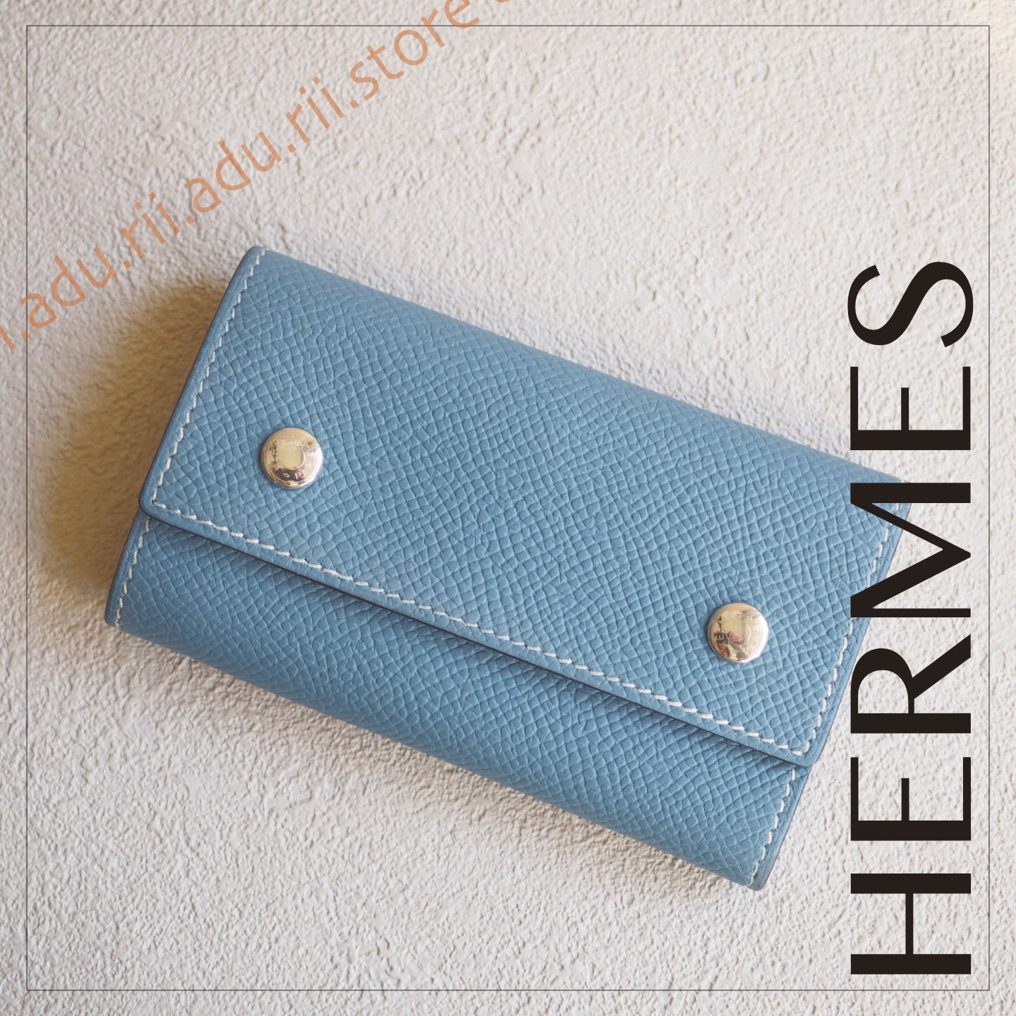 ADUcollection良品★ エルメス HERMES セリエ 4連キーケース ブルージーン シルバー金具 クシュベル □K刻印 小物 メンズ レディース ブランド