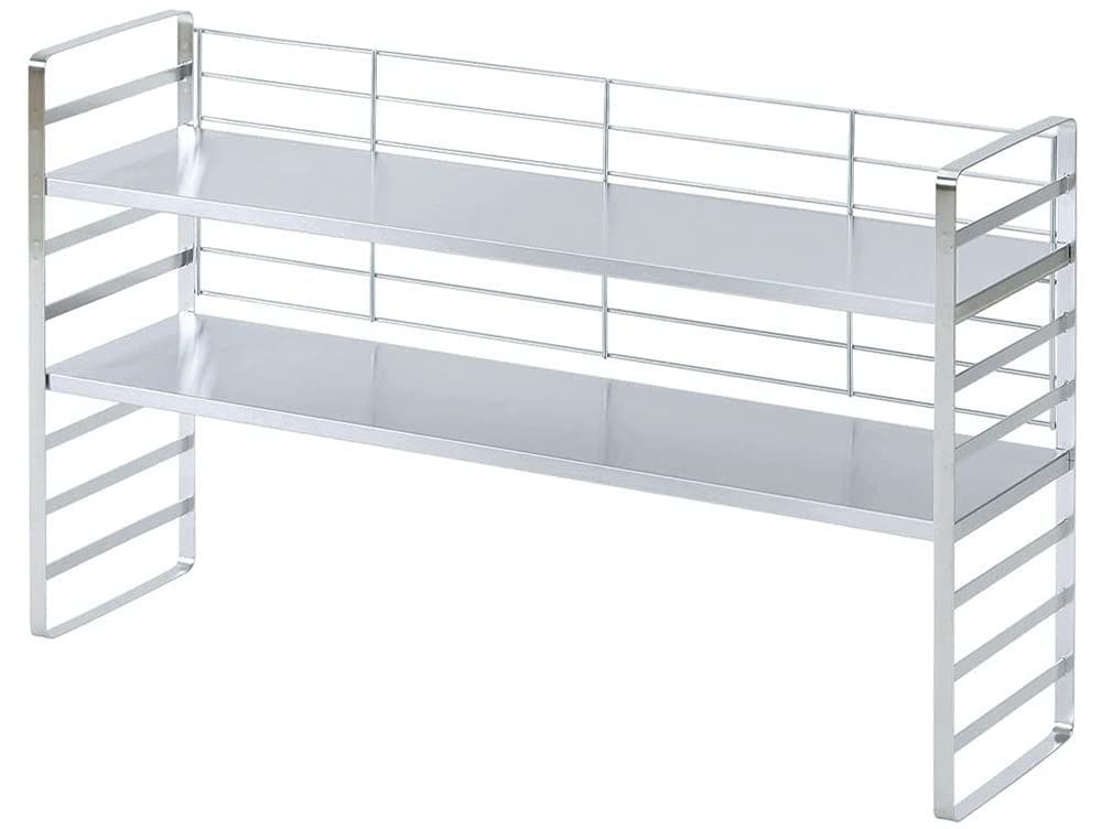 淡いグリーンの塗装が剥げかけた古い鉄製3段ラック アンティーク より