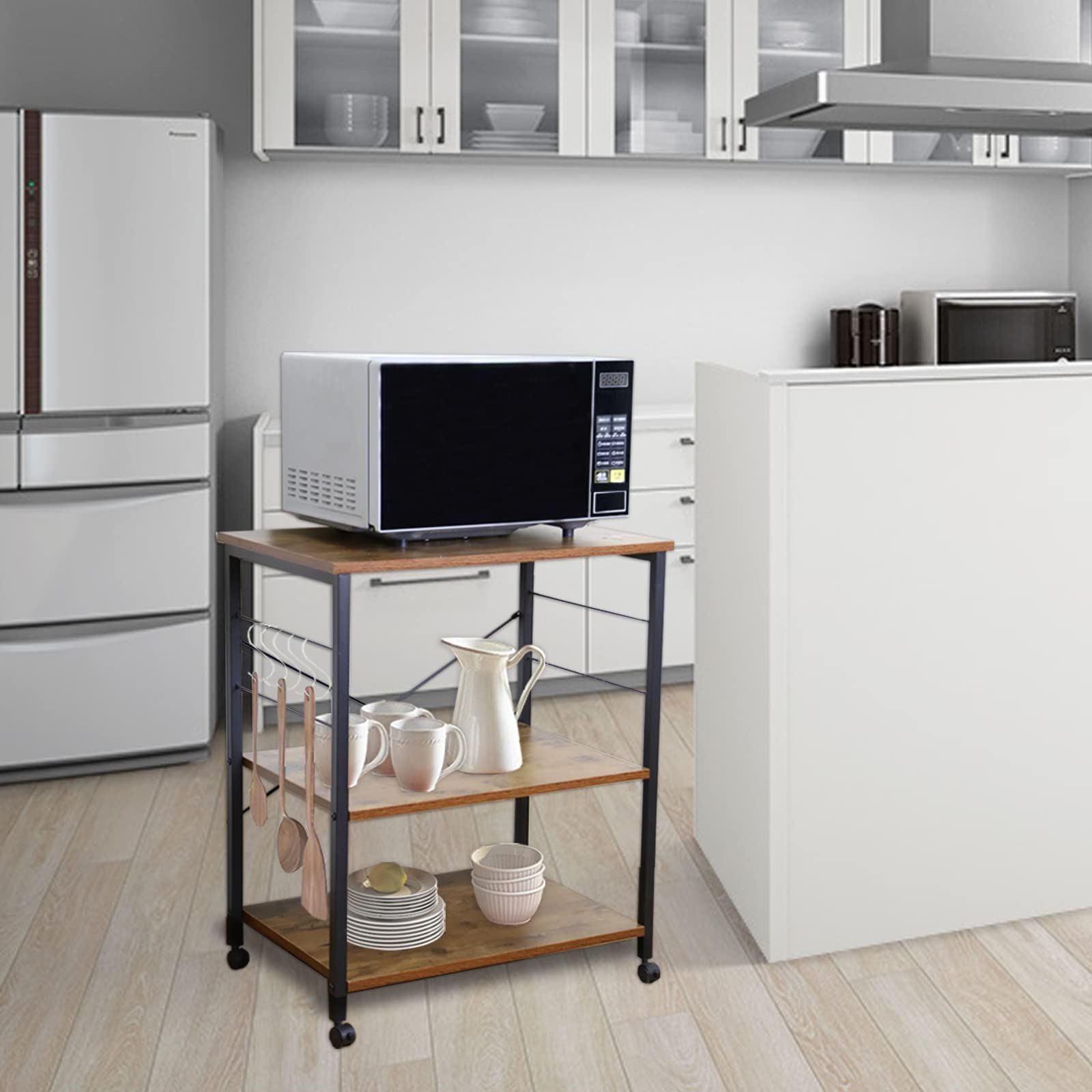 商品 GIORSEN 3段式キッチンワゴン キャスター付き スリム 省スペース 家電や器具収納ラック 電子レンジ台 レンジラック キッチンラック 簡単組立 耐荷重50kg 新生活 入学式 引越し祝い 新居祝い ギフト 幅60×奥行40×高さ73cm