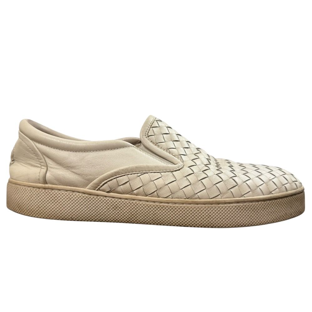  BOTTEGA VENETA ボッテガヴェネタ イントレチャートレザー スリッポン スニーカー 25 5 cm相当 アイボリー メンズ 古着 スリッポン 靴