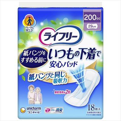 まとめ買い-12点セット ライフリーいつもの下着で安心パッド ２００ｃｃ１８枚 ユニ チャーム 生理用品