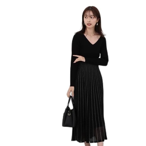 プロポーションボディドレッシング カジュアルドレス レース編みニットワンピース レディース ブラック