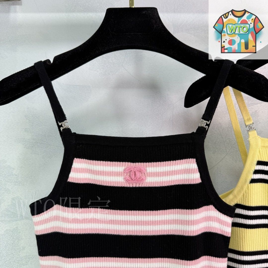 今日特価】Chanel 25 夏 ストライプ ニット ハーネスベスト-3