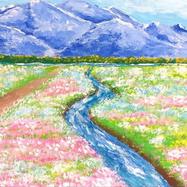 大自然 張りキャンバス アクリル画アート 25×25センチ 風景画