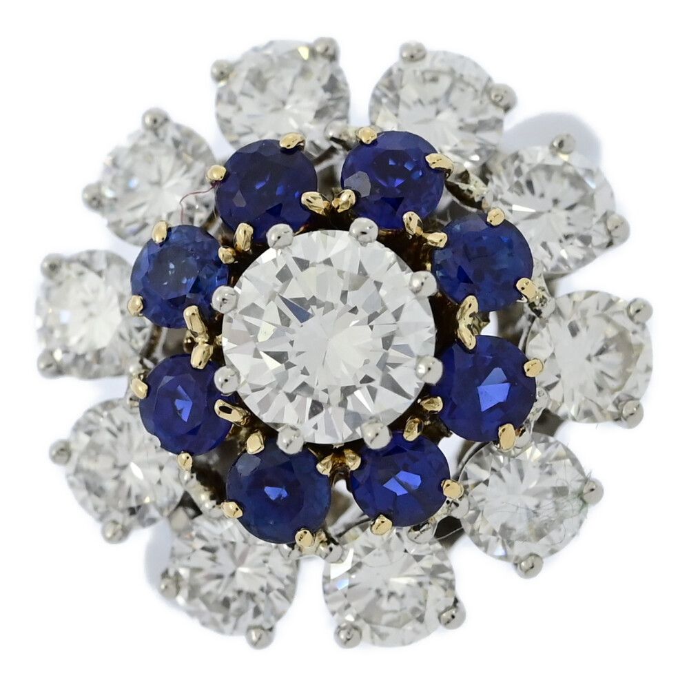 CHAUMET ショーメ Les mondes de Chaumet フラワーモチーフ ダイヤモンド サファイアリング 指輪|Pt900-6.7g|5号| 45|記念日 ♀ S レディース 557362