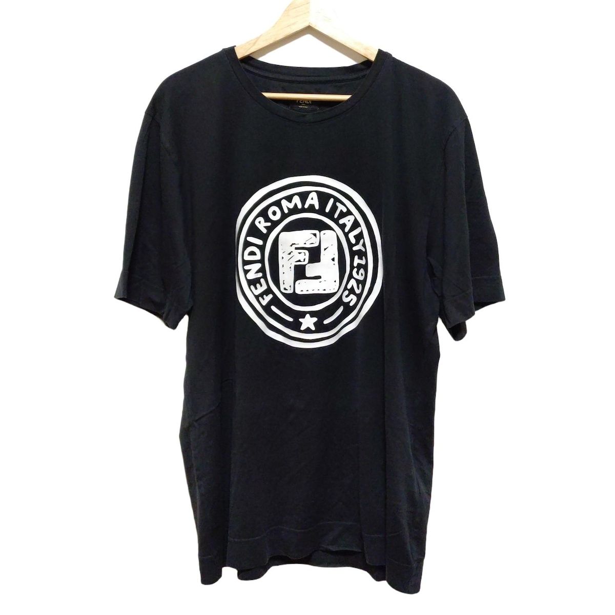 FENDI(フェンディ) 半袖Tシャツ サイズL メンズ - 黒×白 クルー
