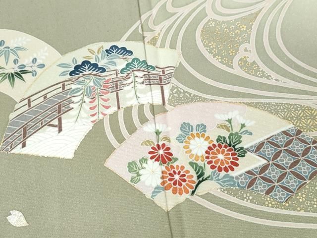 平和屋着物●訪問着　流水地紙花文　暈し染め　金銀彩　正絹　逸品　未使用　CABD8897gh 平和屋着物□訪問着 手描き 螺鈿 流水地紙花文 暈し染め 金銀彩 正絹