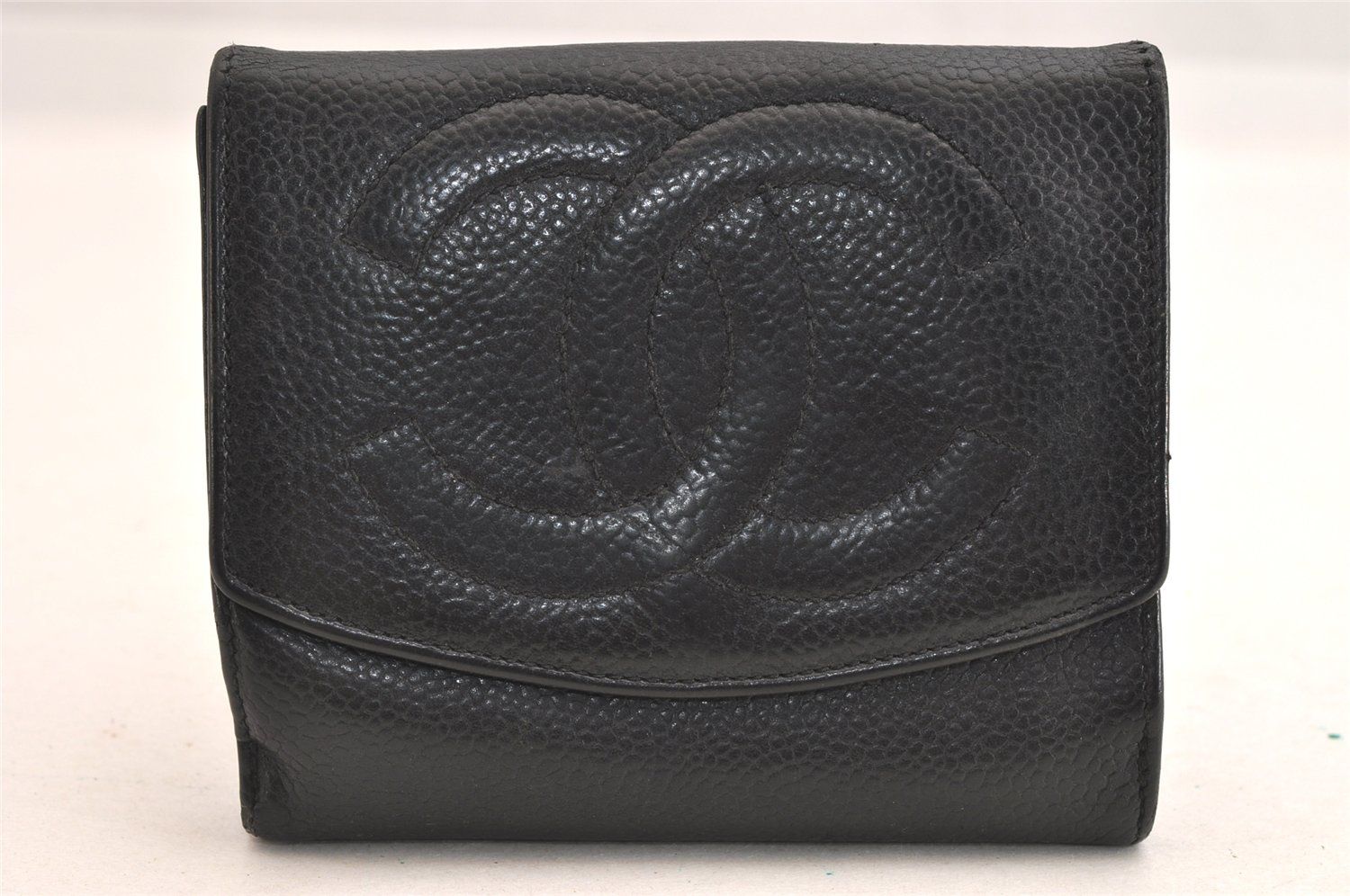 CHANEL シャネル ヴィンテージ キャビアスキン 二つ折り財布 財布 CC ロゴ ブラック 2793N