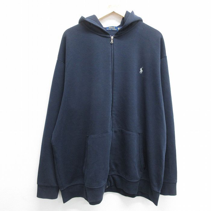 XL/古着 ラルフローレン 長袖 ブランド フルジップ スウェット パーカー メンズ ワンポイントロゴ 大きいサイズ 紺 ネイビー 24may11 中古 