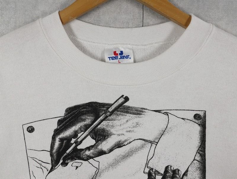 90 s M.C. Escher 騙し絵アート マルチプリントスウェット L