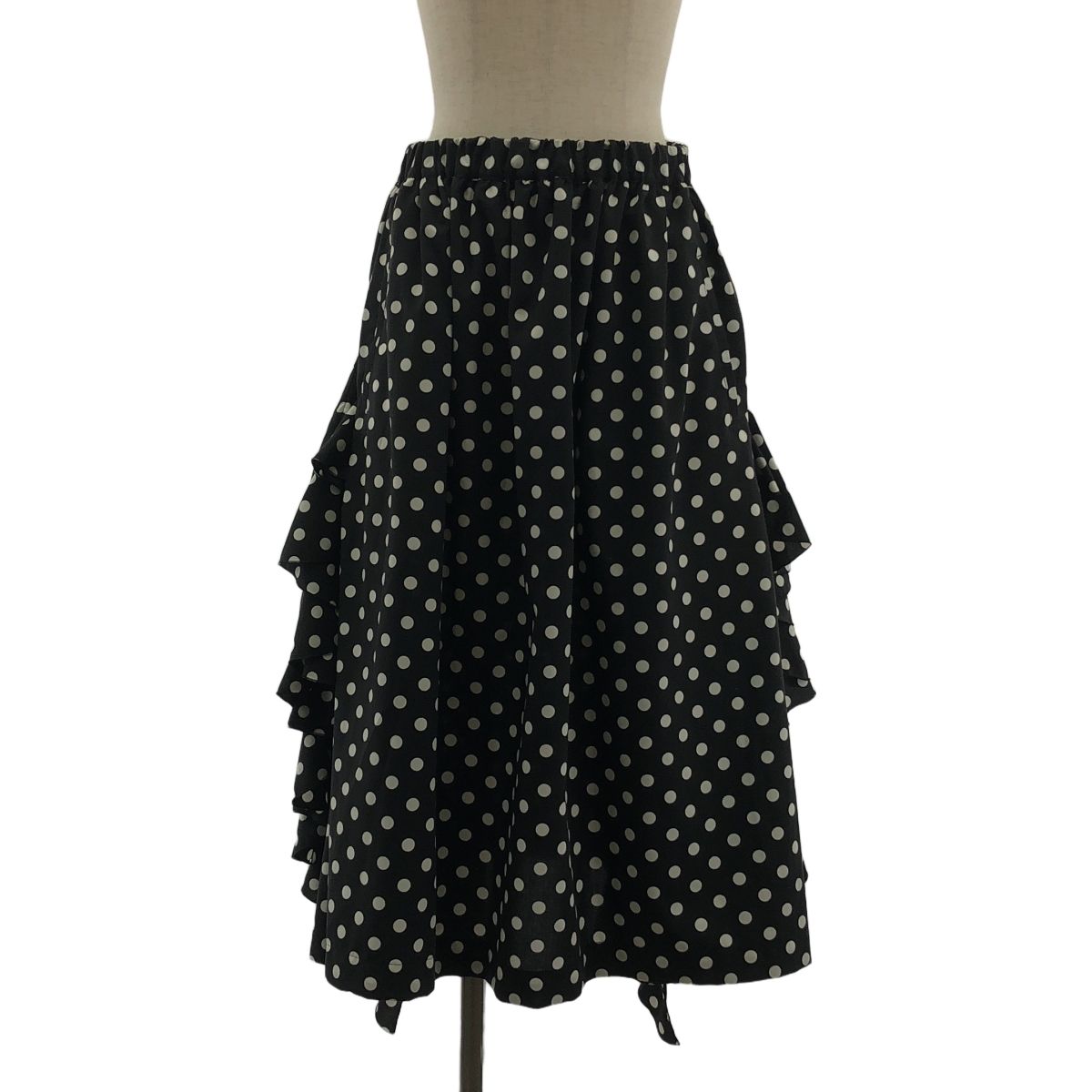 COMME des GARCONS COMME des GARCONS | コムコム | 2025AW | ポリエステル ドット 変形 フリル装飾 ドローストリング ボリューム スカート | XS | ブラック|ホワイト | レディース